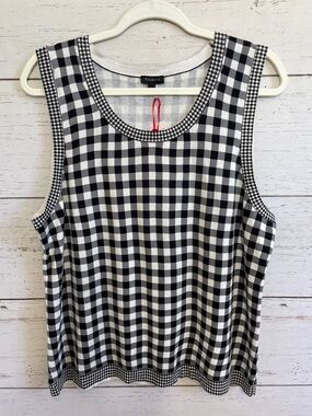 Talbots Black and White Buffalo Checkered Tank Top with Gingham Trim, sz XL, NWT